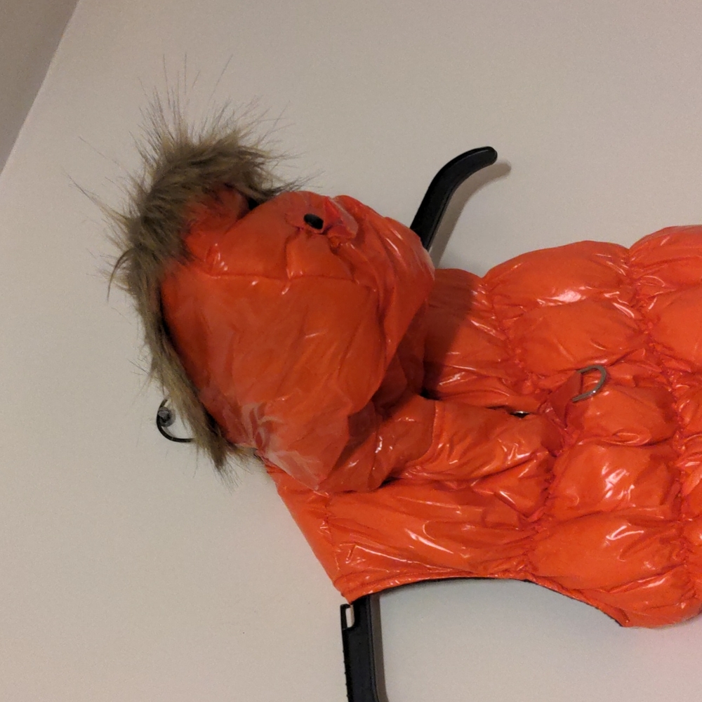 Spark paws red puffer fleece lined  faux fur brim  hoodie multiple sizes availab - Picture 2 of 9